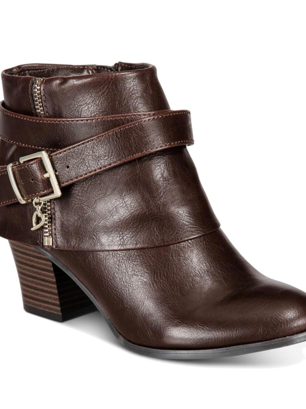 Women’s Brown Leather-Look Ankle Boot with Buckle Strap